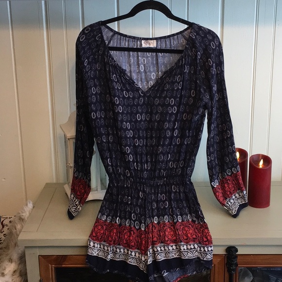 ANTHROPOLOGY LILKA ROMPER NAVY & RED - Picture 3 of 12